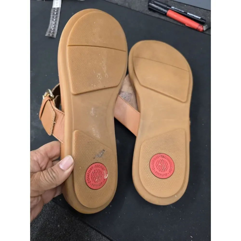 FITFLOP Gracie Toe-Post Tan Leather Slide Sandals Women's Size 11